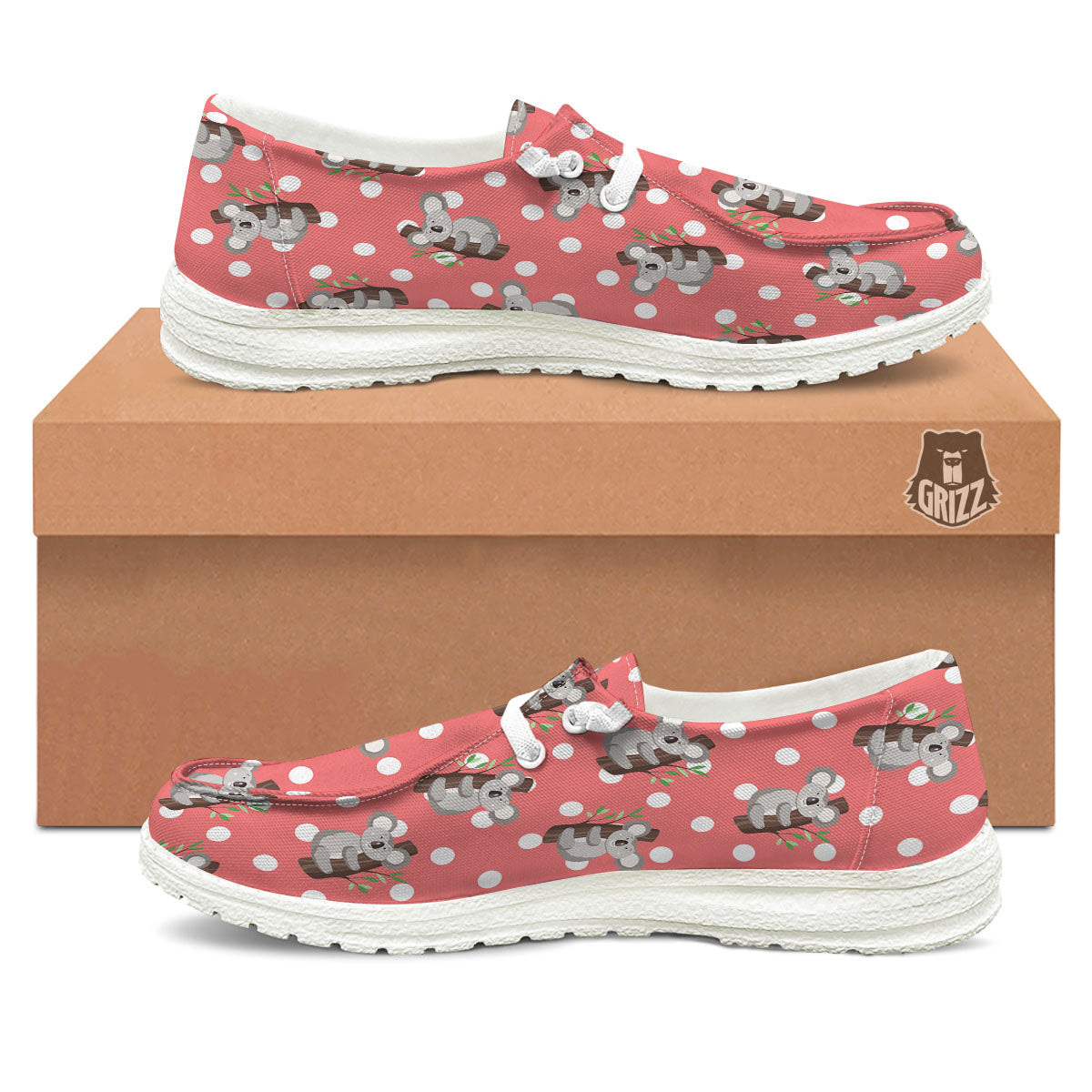Koala Polka Dot Print Pattern Black Loafers-grizzshop