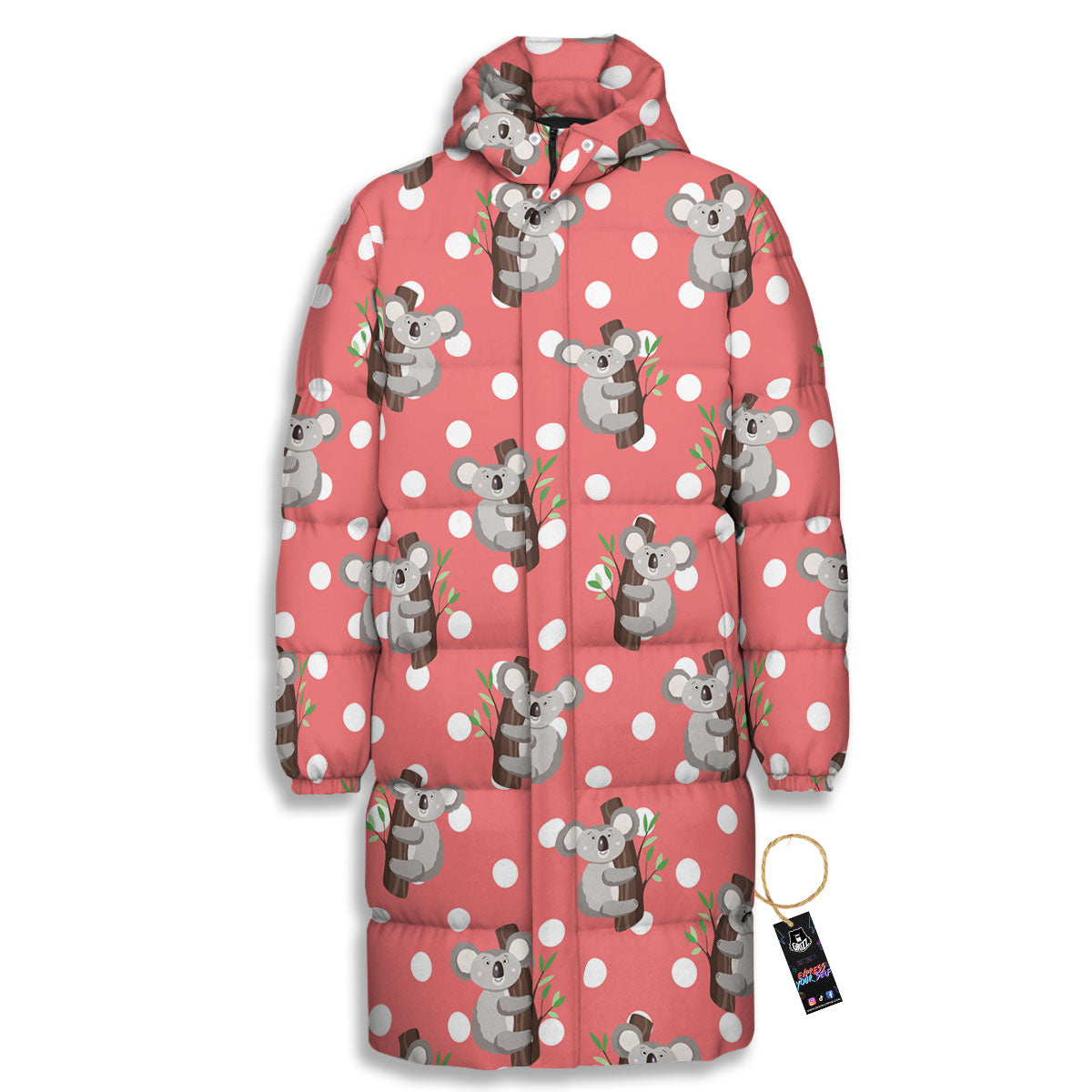 Koala Polka Dot Print Pattern Long Down Jacket-grizzshop
