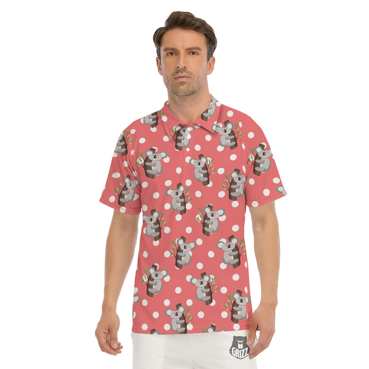 Koala Polka Dot Print Pattern Men's Golf Shirts-grizzshop