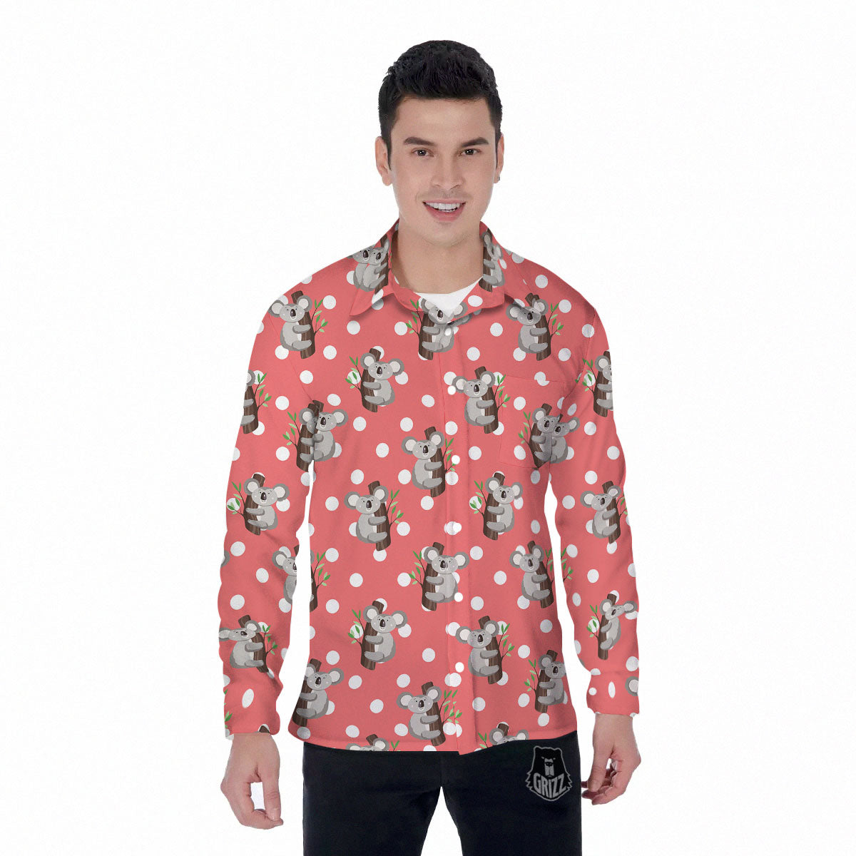 Koala Polka Dot Print Pattern Men's Long Sleeve Shirts-grizzshop