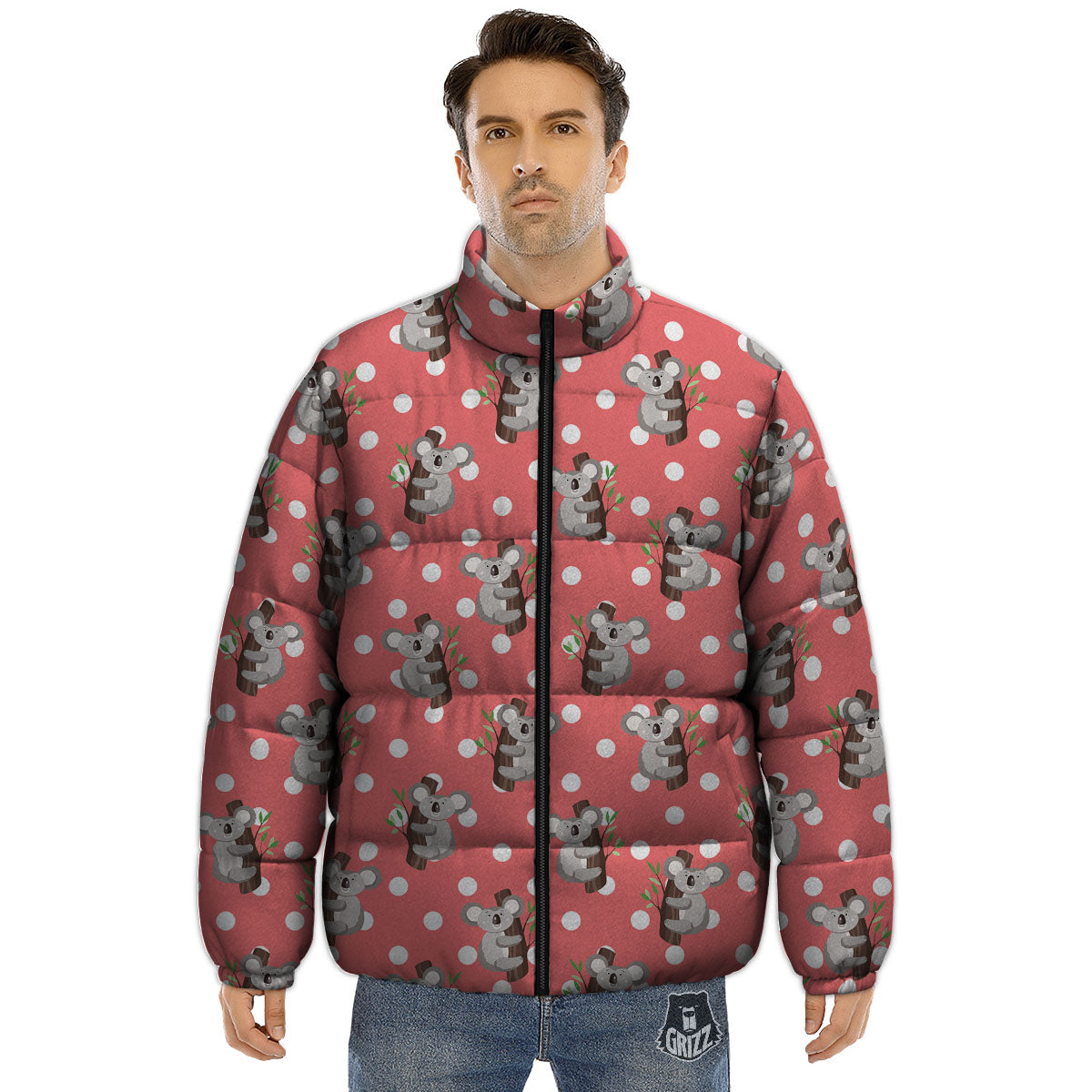 Koala Polka Dot Print Pattern Puffer Jacket-grizzshop
