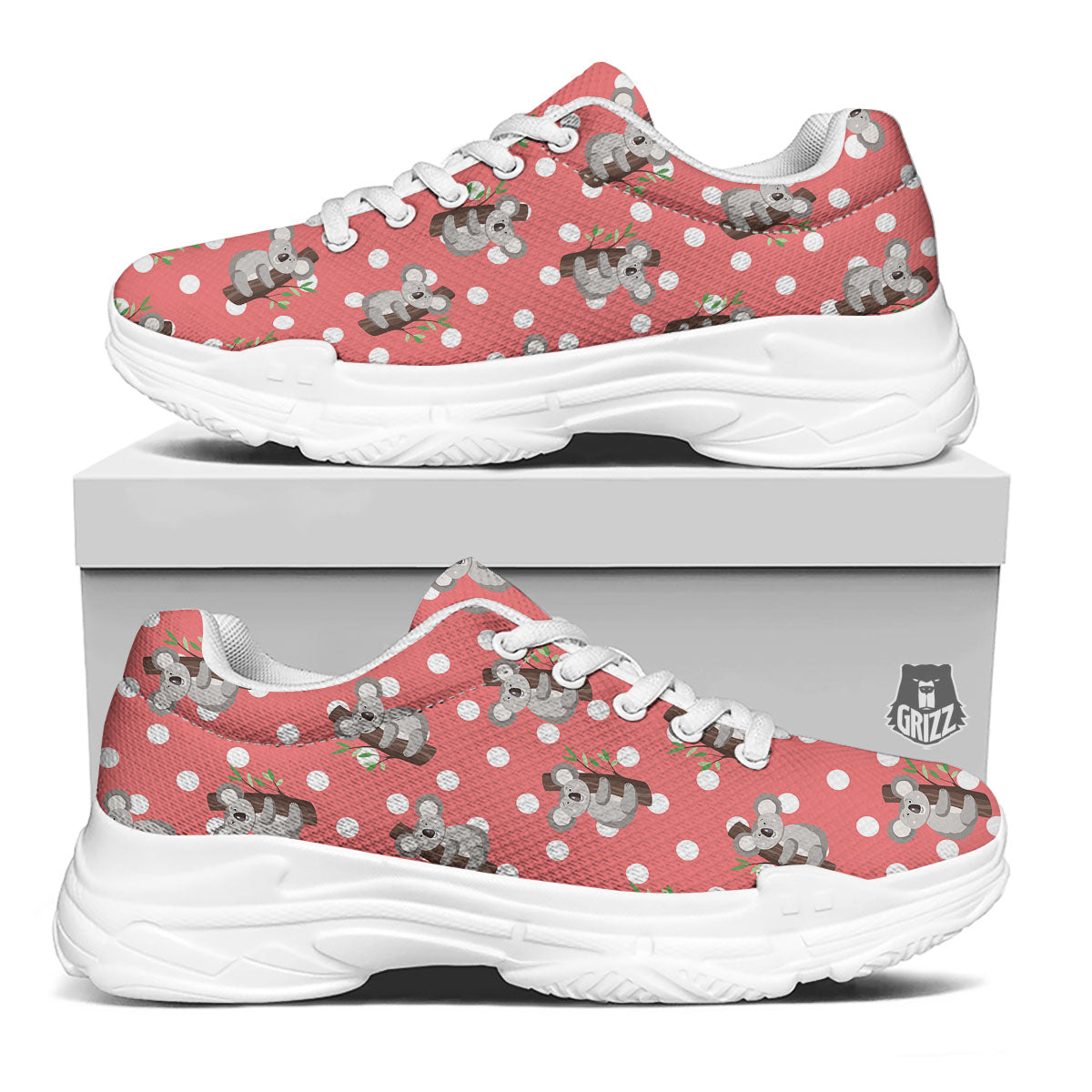 Koala Polka Dot Print Pattern White Chunky Shoes-grizzshop
