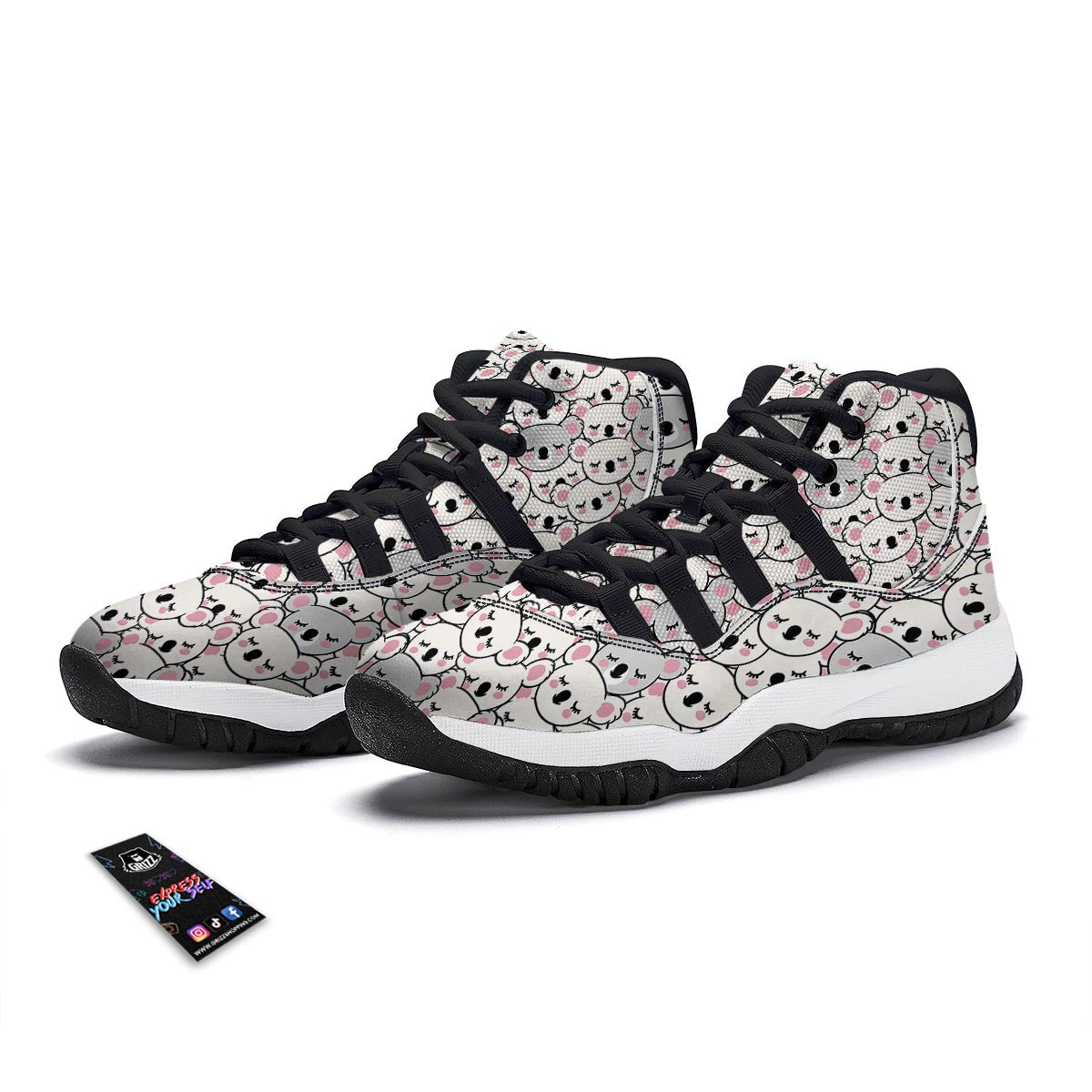 Koala Print Pattern Black Bball Shoes-grizzshop