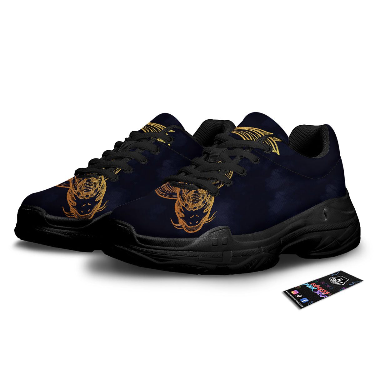 Koi Carp Golden Spiritual Print Black Chunky Shoes-grizzshop