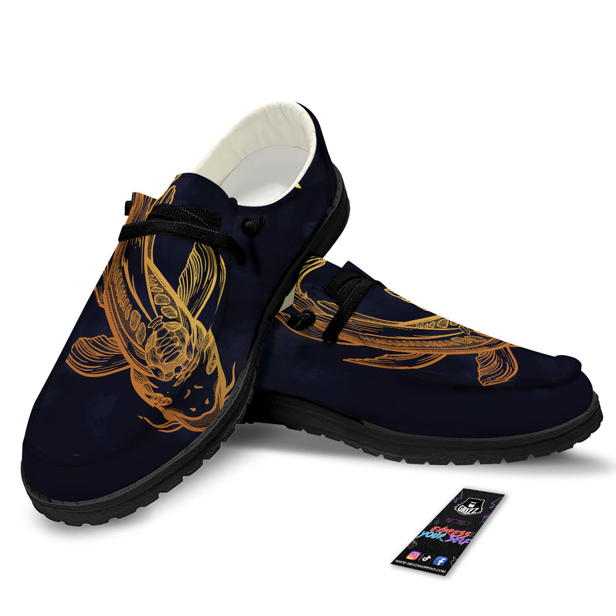 Koi Carp Golden Spiritual Print Black Loafers-grizzshop