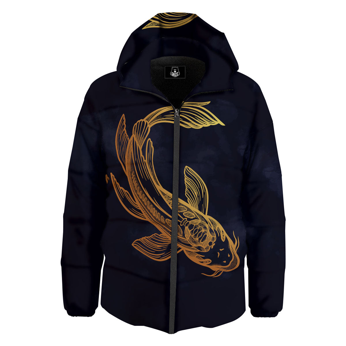 Koi Carp Golden Spiritual Print Down Jacket-grizzshop