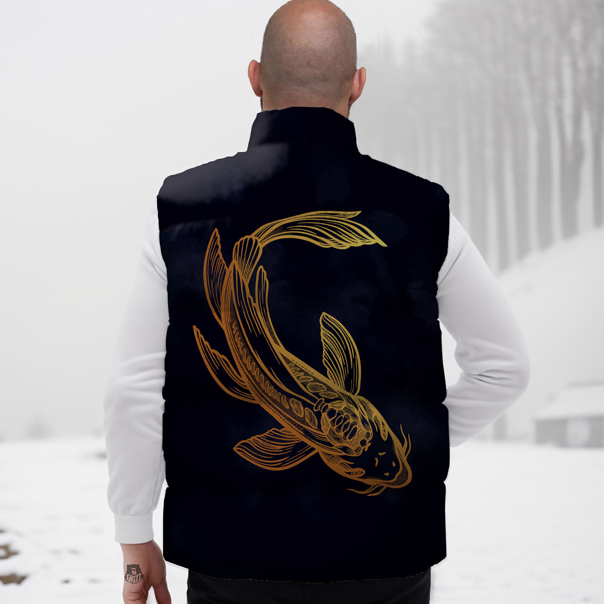 Koi Carp Golden Spiritual Print Down Vest