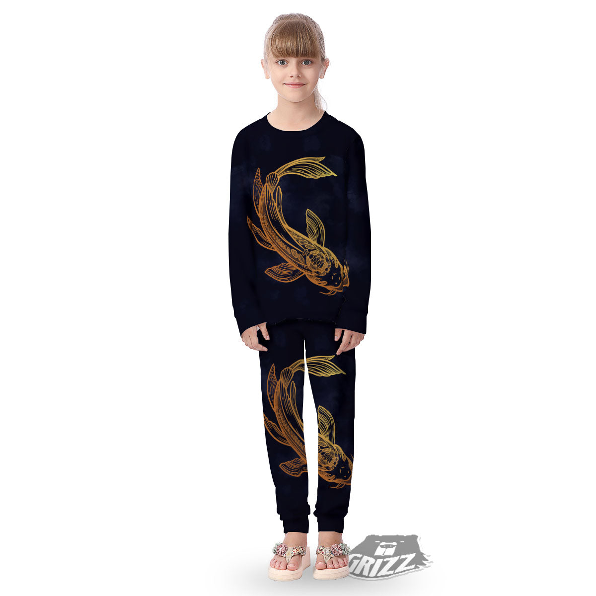 Koi Carp Golden Spiritual Print Kid's Pajamas-grizzshop