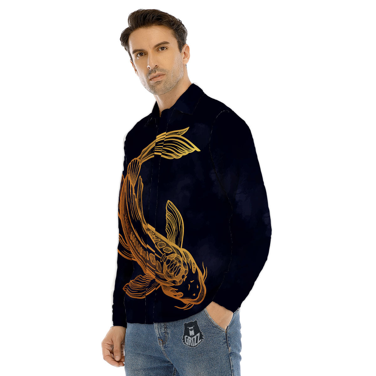 Koi Carp Golden Spiritual Print Men's Dress Shirts-grizzshop