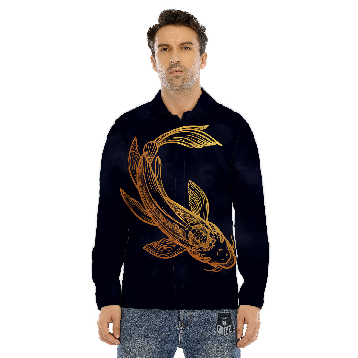 Koi Carp Golden Spiritual Print Men's Dress Shirts-grizzshop