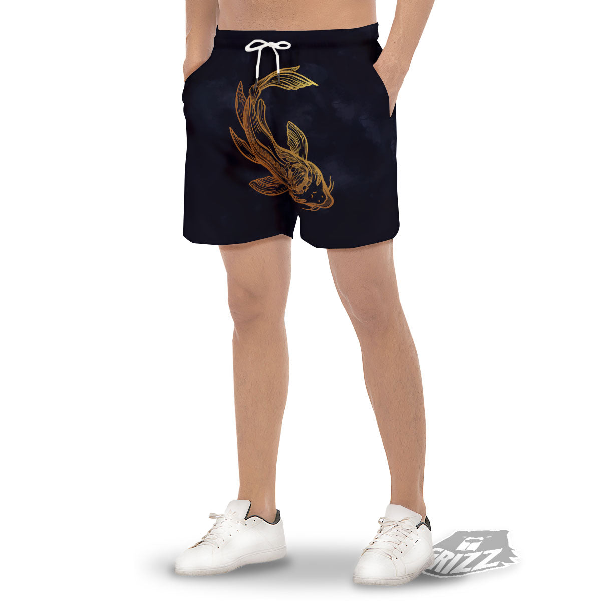 Koi Carp Golden Spiritual Print Men's Gym Shorts-grizzshop