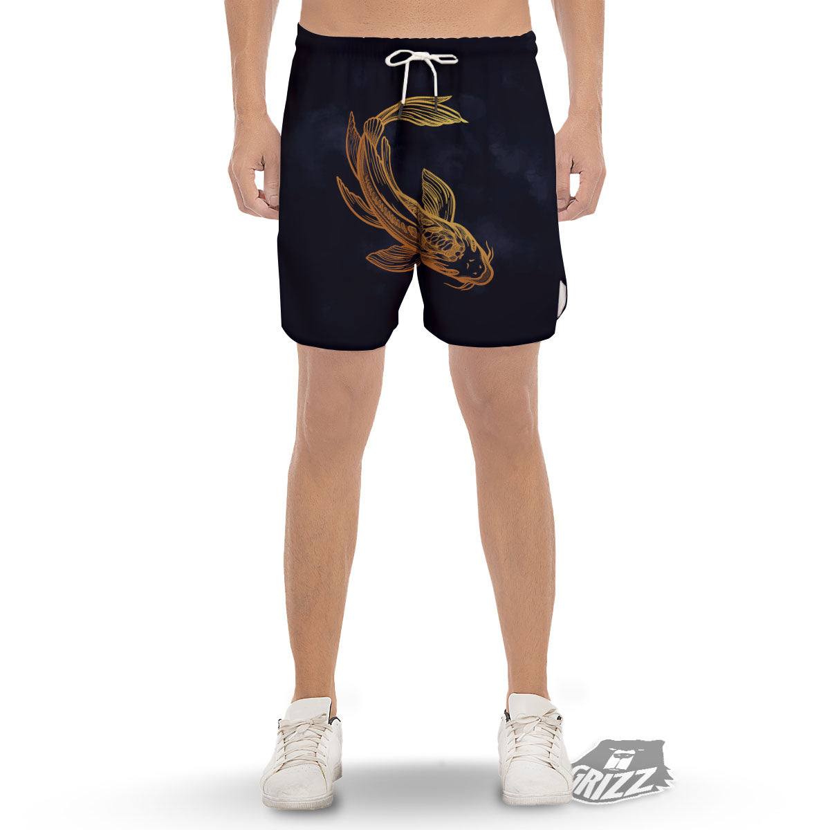 Koi Carp Golden Spiritual Print Men's Gym Shorts-grizzshop