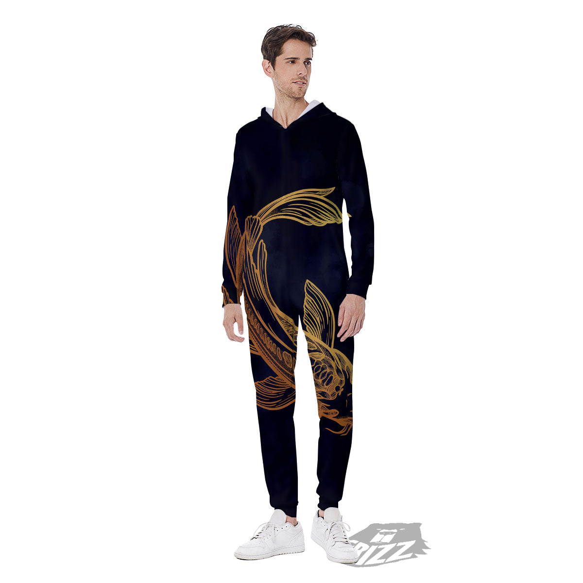 Koi Carp Golden Spiritual Print Men's Jumpsuit-grizzshop