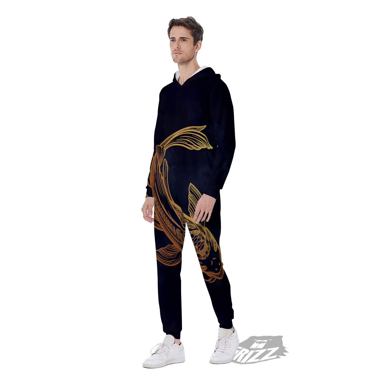 Koi Carp Golden Spiritual Print Men's Jumpsuit-grizzshop
