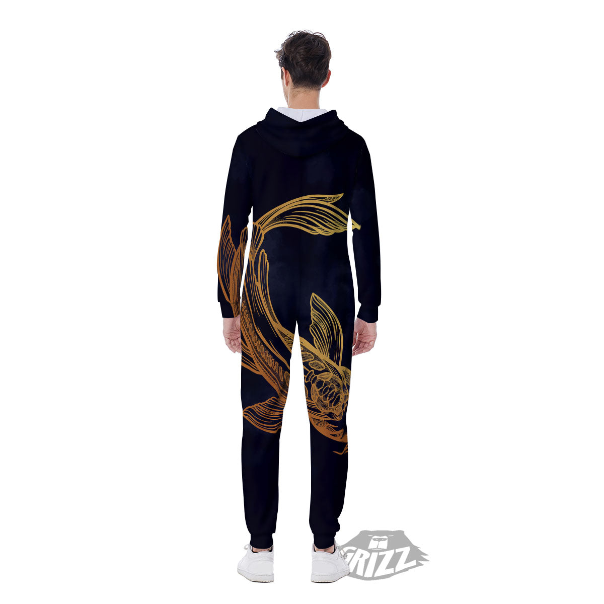 Koi Carp Golden Spiritual Print Men's Jumpsuit-grizzshop