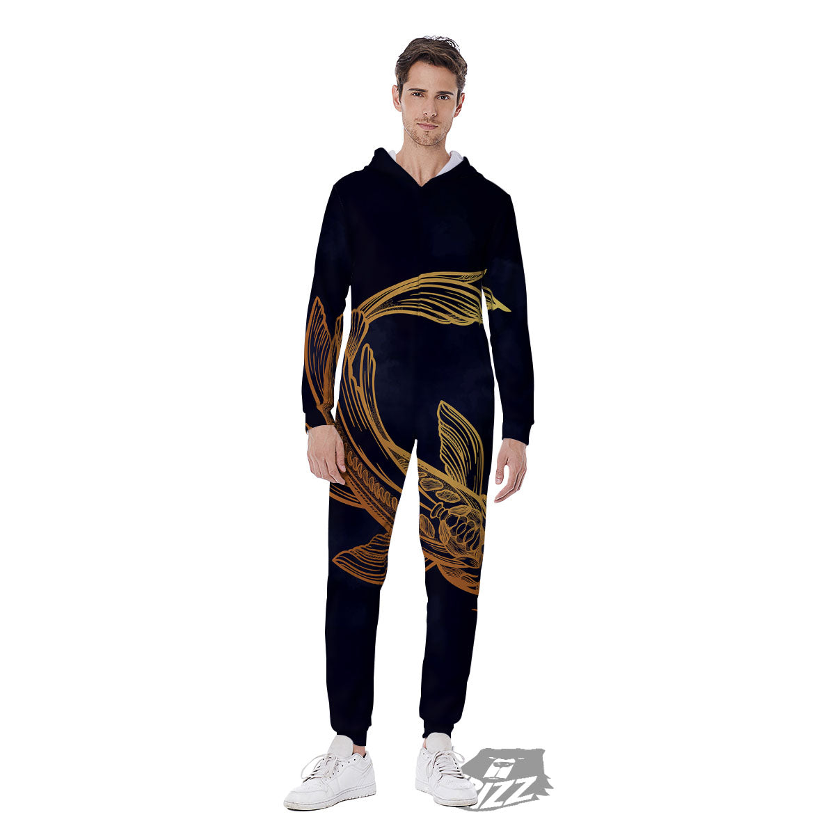 Koi Carp Golden Spiritual Print Men's Jumpsuit-grizzshop