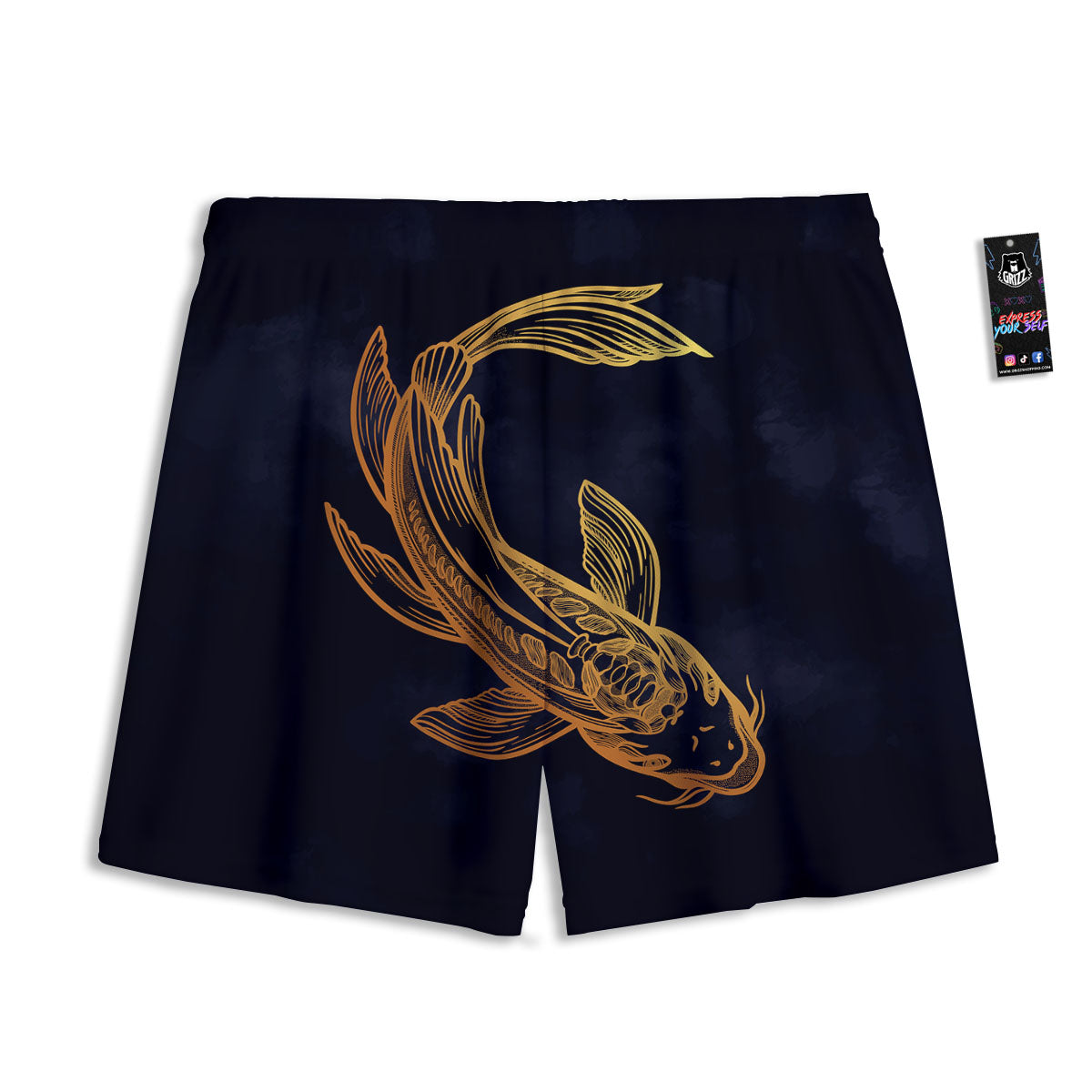 Koi Carp Golden Spiritual Print Mesh Shorts