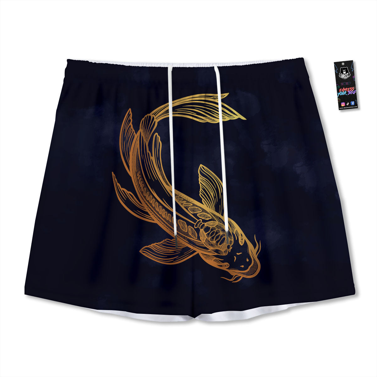 Koi Carp Golden Spiritual Print Mesh Shorts