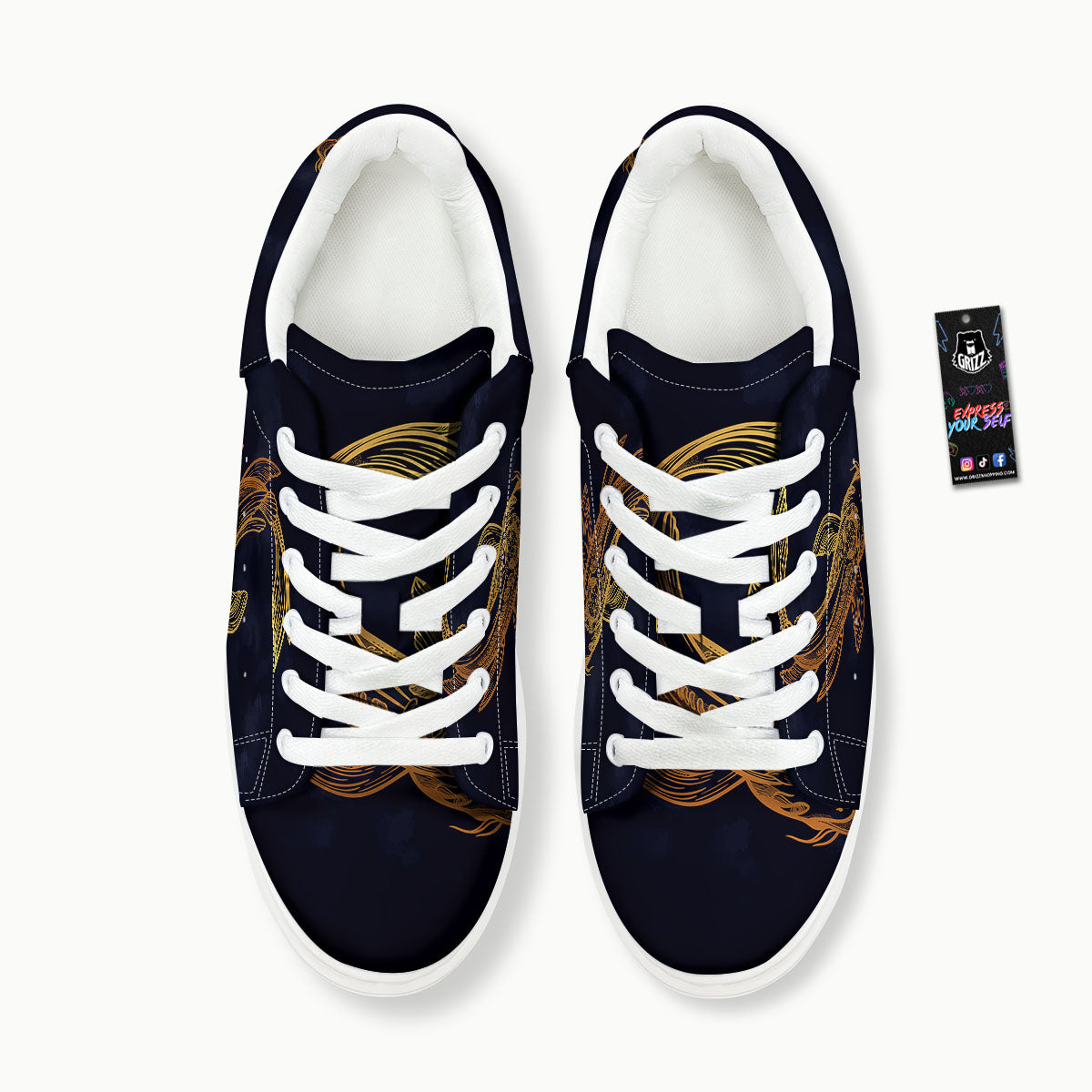 Koi Carp Golden Spiritual Print Platform Shoes-grizzshop
