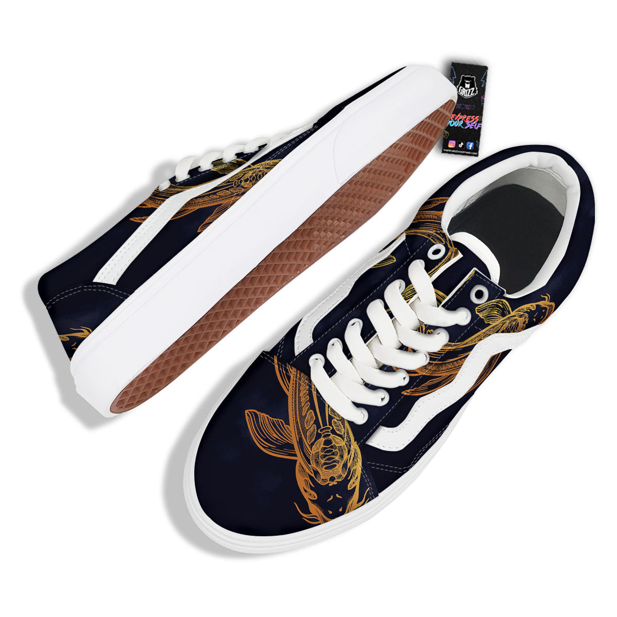 Koi Carp Golden Spiritual Print Skate Shoes-grizzshop