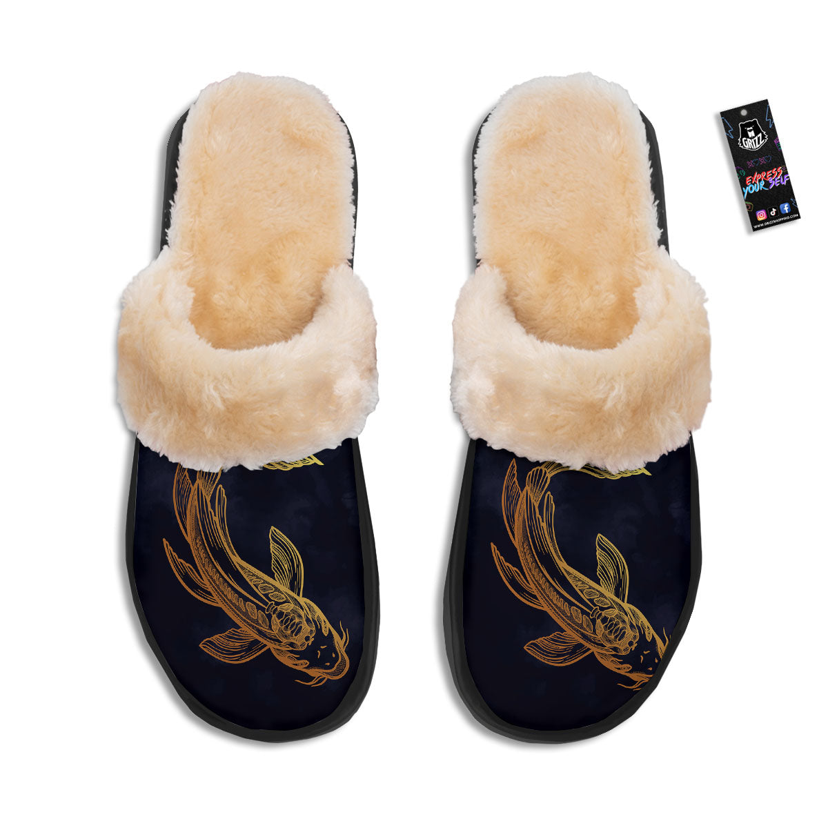 Koi Carp Golden Spiritual Print Slippers-grizzshop