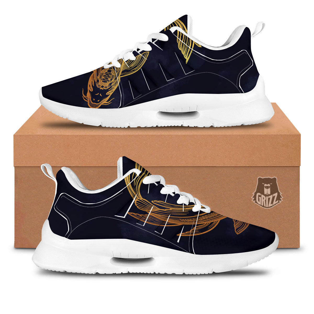 Koi Carp Golden Spiritual Print Tennis Shoes-grizzshop