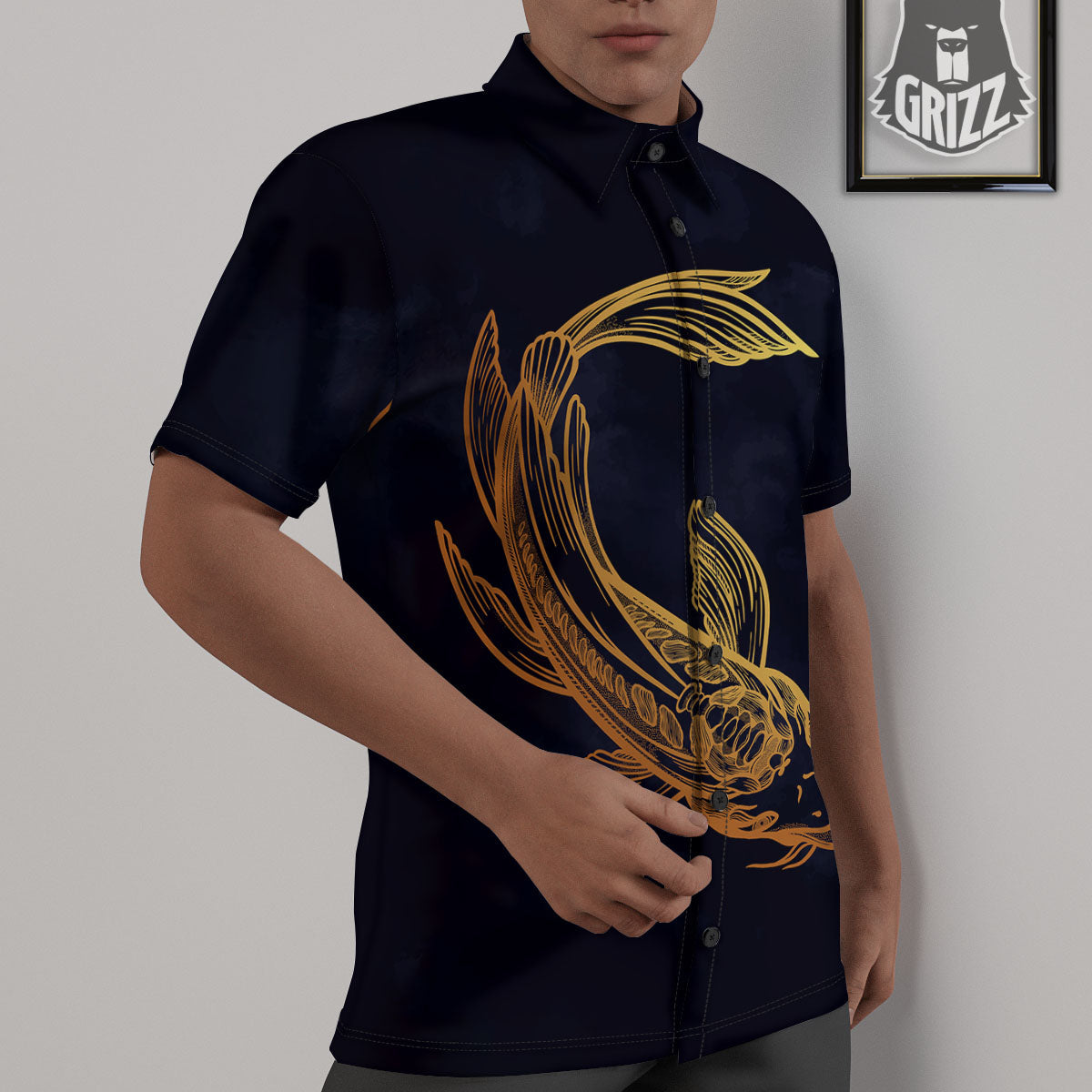 Koi Carp Golden Spiritual Print Untucked Shirts-grizzshop