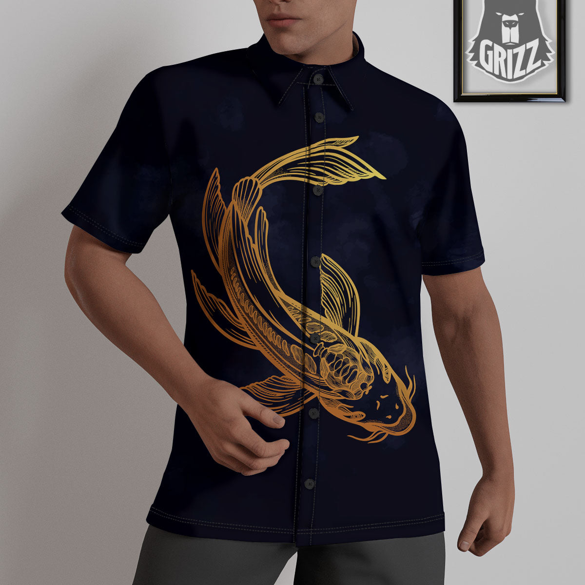 Koi Carp Golden Spiritual Print Untucked Shirts-grizzshop