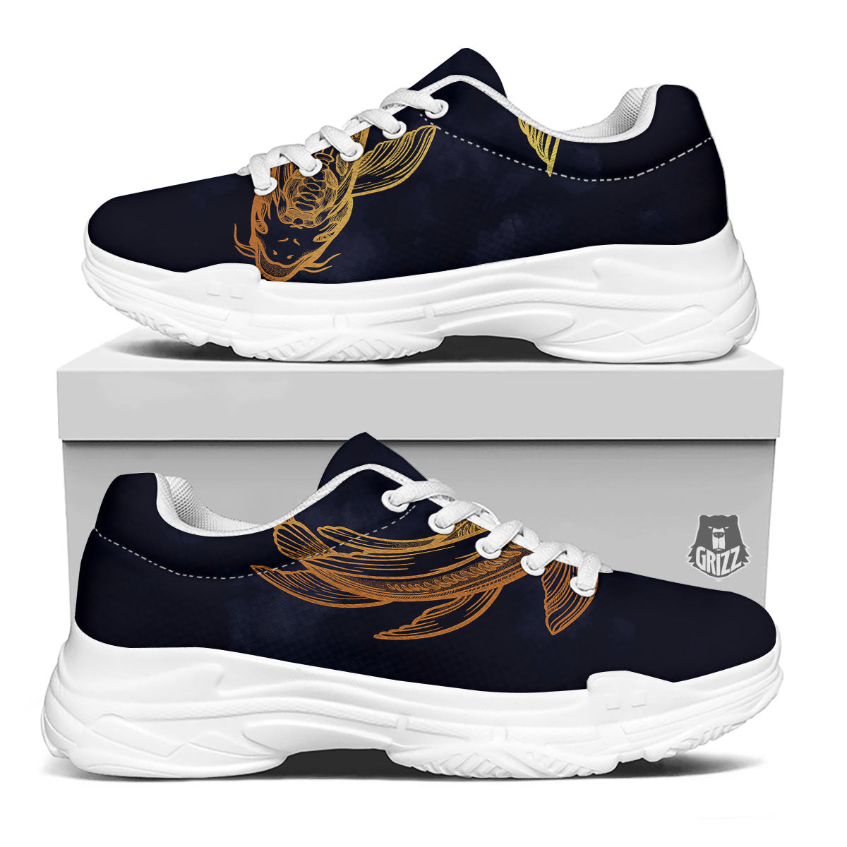 Koi Carp Golden Spiritual Print White Chunky Shoes-grizzshop