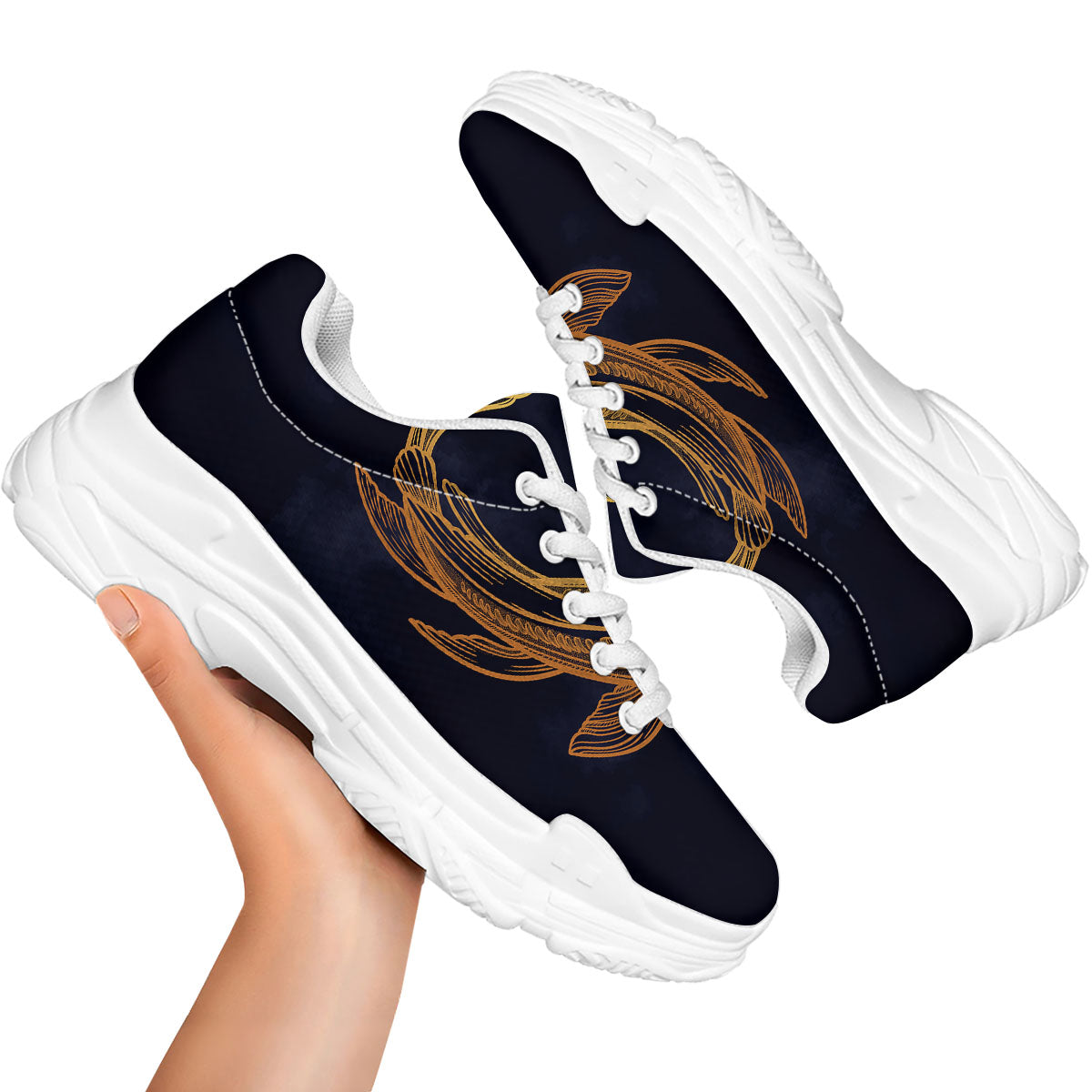 Koi Carp Golden Spiritual Print White Chunky Shoes-grizzshop