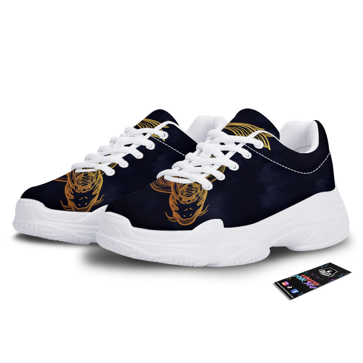 Koi Carp Golden Spiritual Print White Chunky Shoes-grizzshop