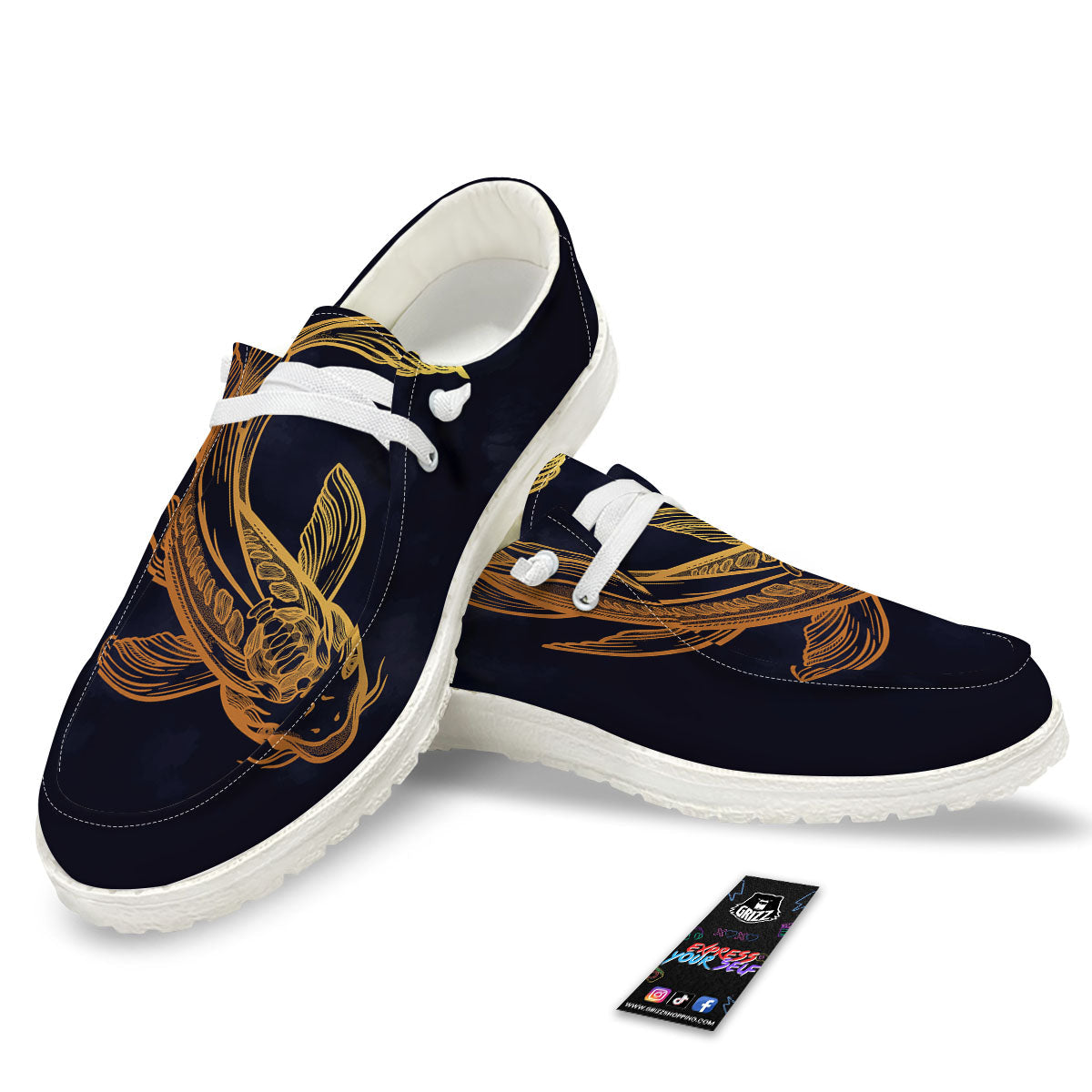 Koi Carp Golden Spiritual Print White Loafers-grizzshop