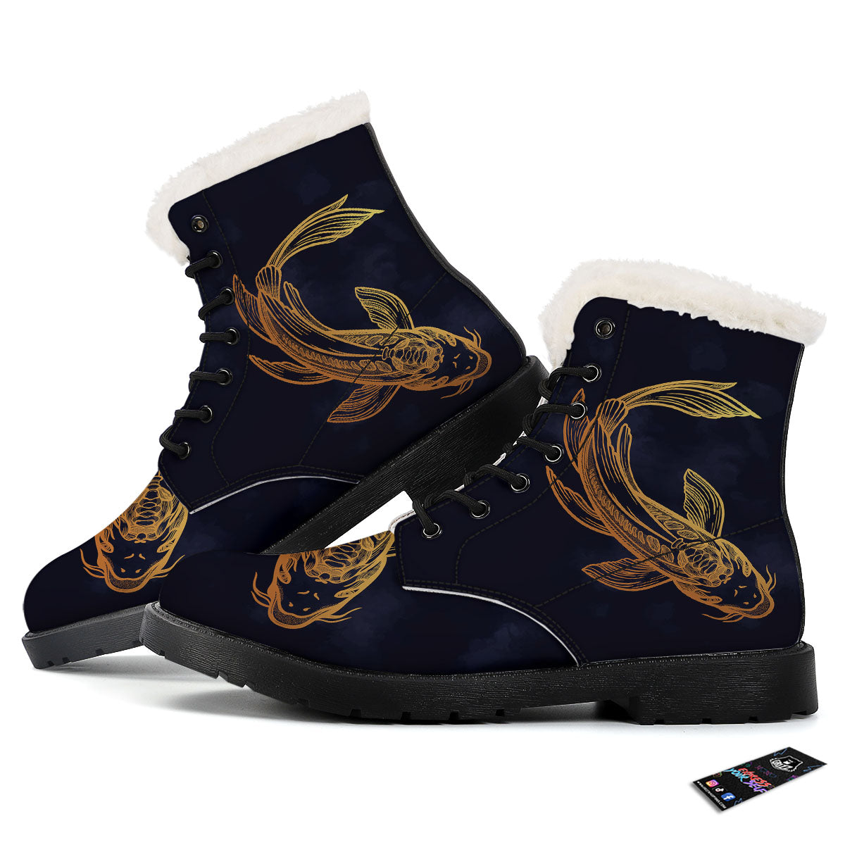 Koi Carp Golden Spiritual Print Winter Boots-grizzshop