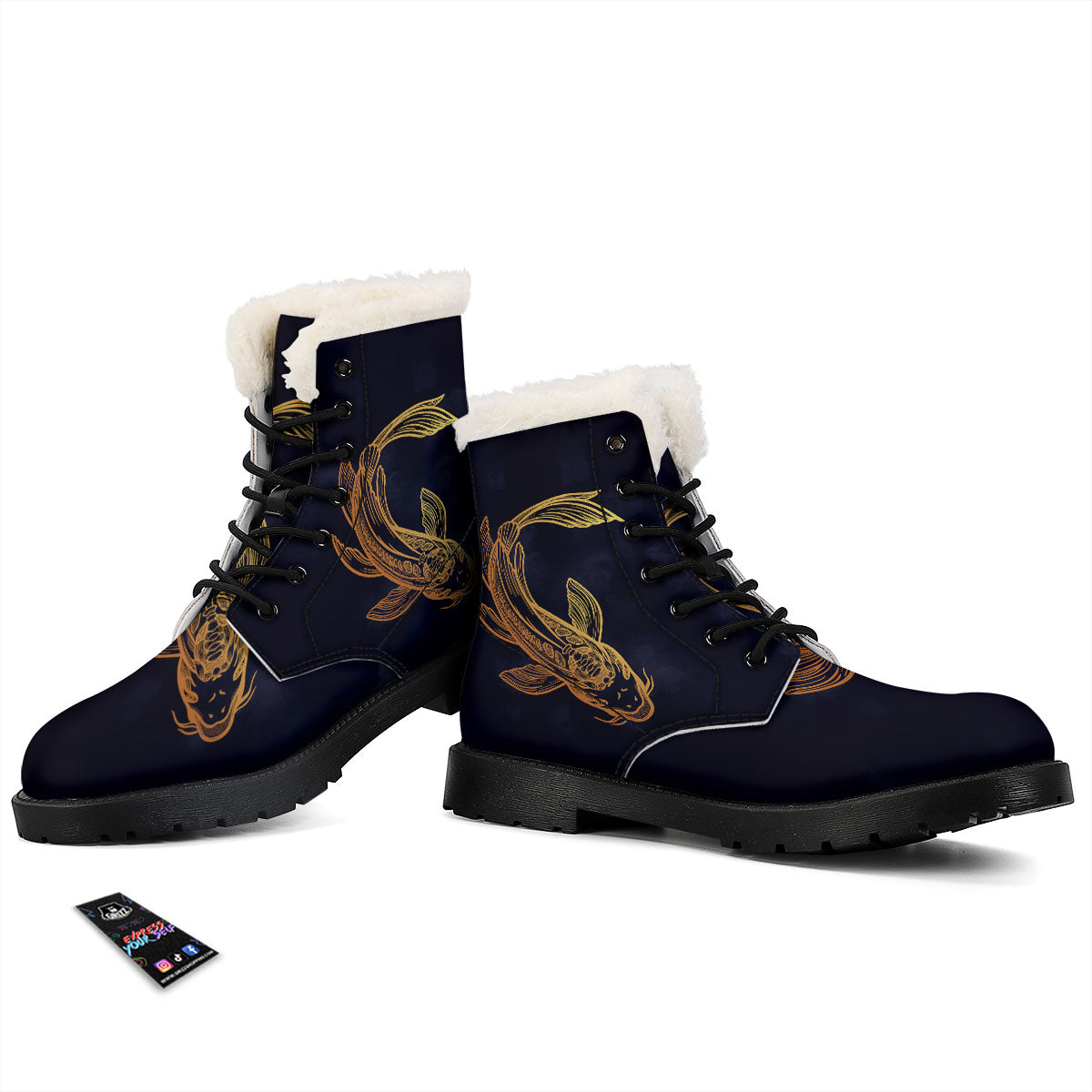 Koi Carp Golden Spiritual Print Winter Boots-grizzshop