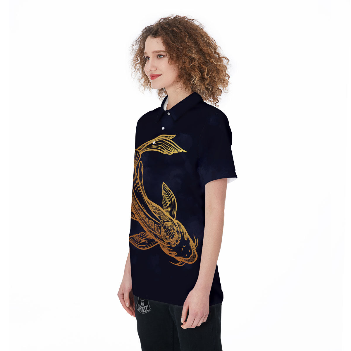Koi Carp Golden Spiritual Print Women's Golf Shirts-grizzshop
