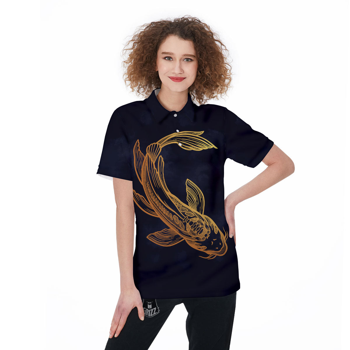 Koi Carp Golden Spiritual Print Women's Golf Shirts-grizzshop