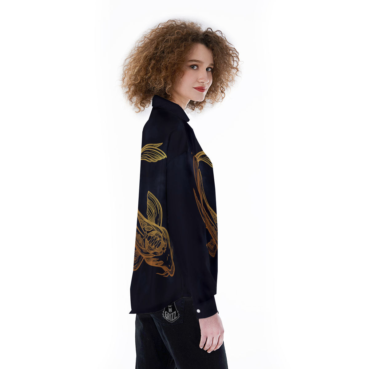 Koi Carp Golden Spiritual Print Women's Long Sleeve Shirts-grizzshop