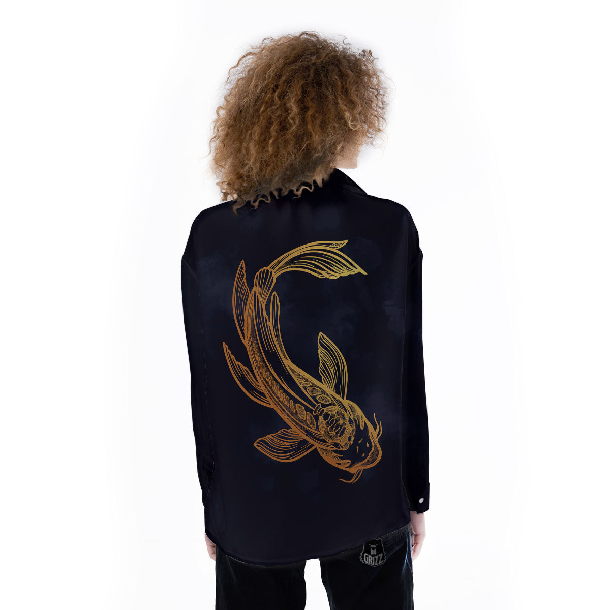 Koi Carp Golden Spiritual Print Women's Long Sleeve Shirts-grizzshop