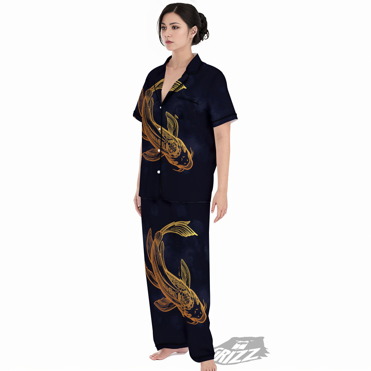 Koi Carp Golden Spiritual Print Women's Pajamas Set-grizzshop