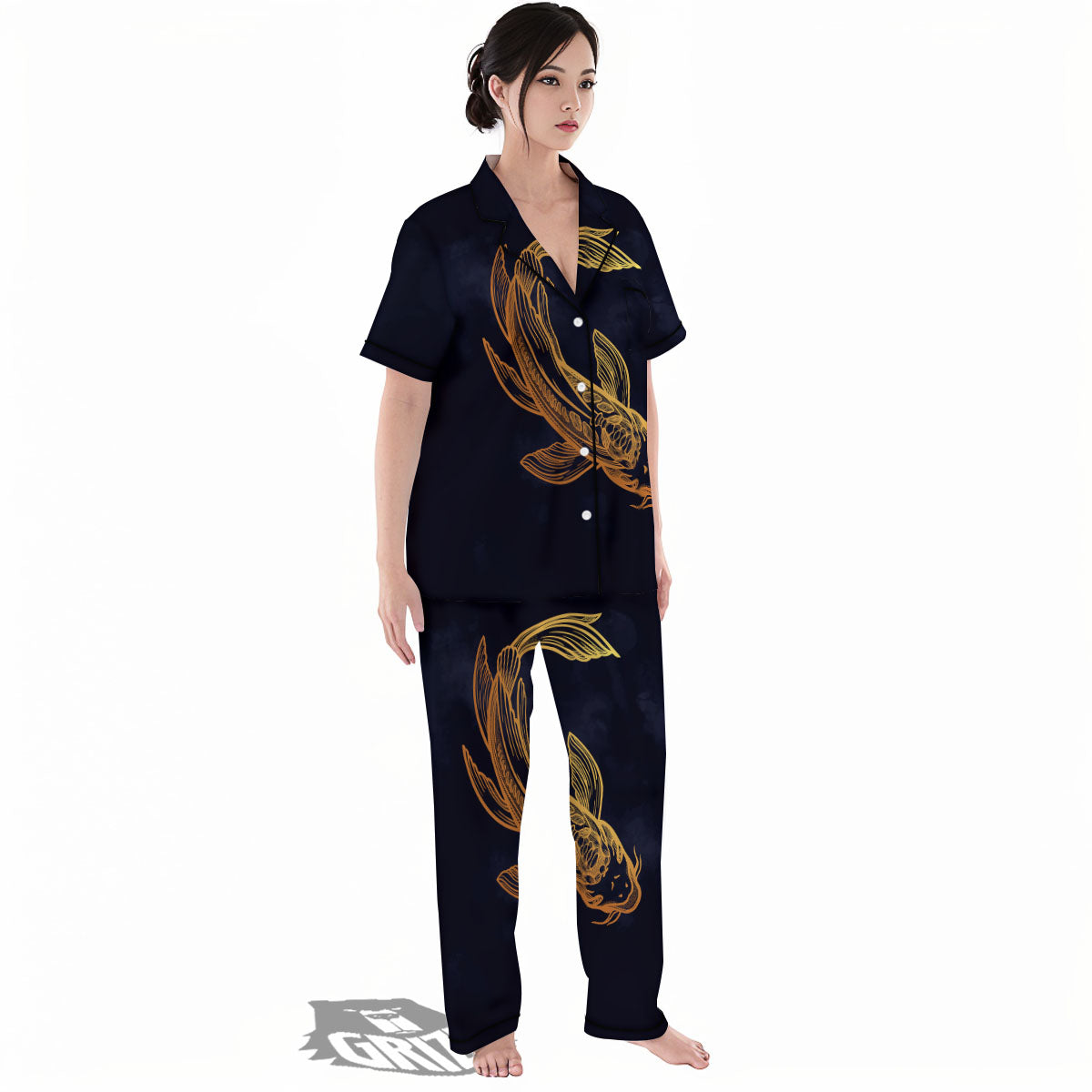 Koi Carp Golden Spiritual Print Women's Pajamas Set-grizzshop
