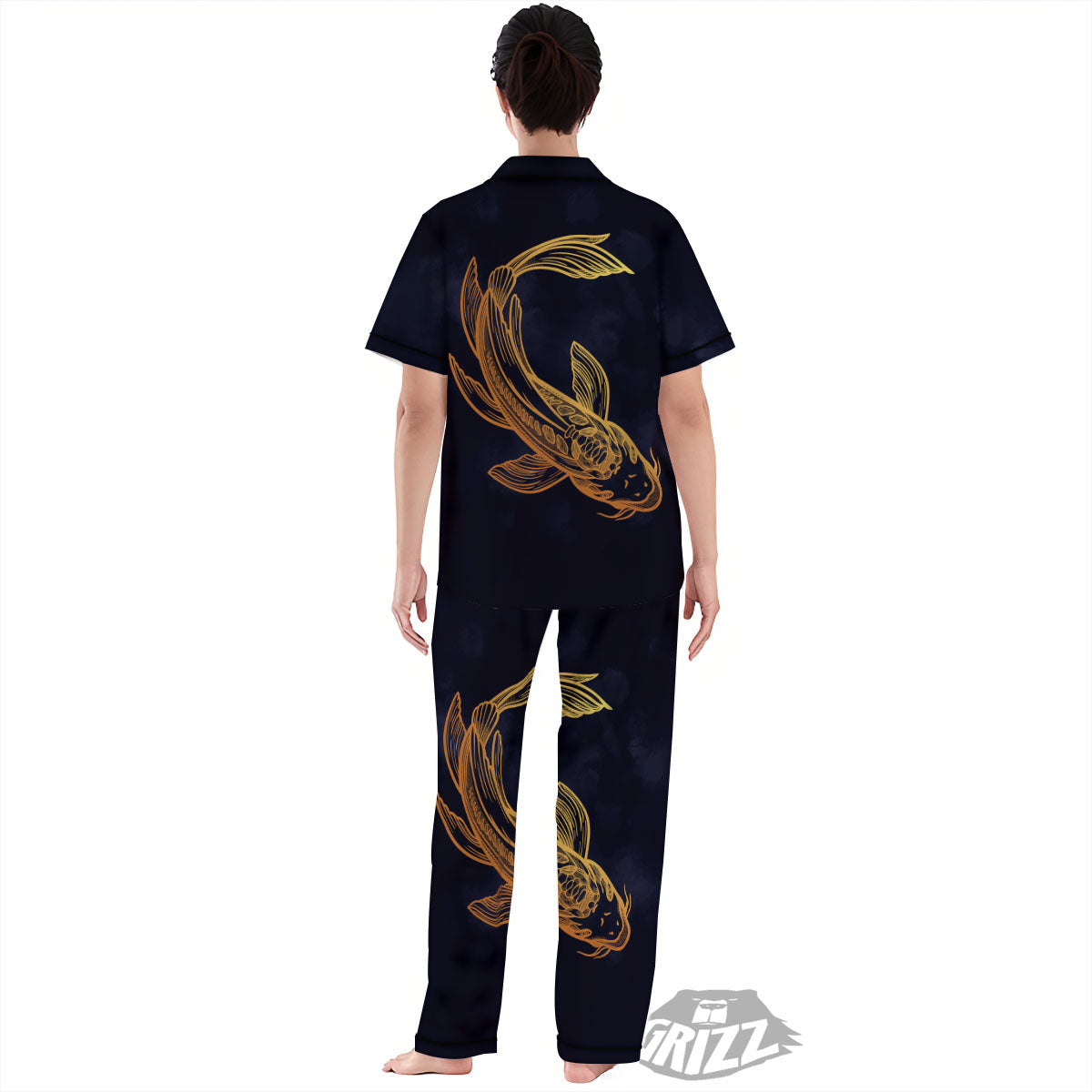Koi Carp Golden Spiritual Print Women's Pajamas Set-grizzshop