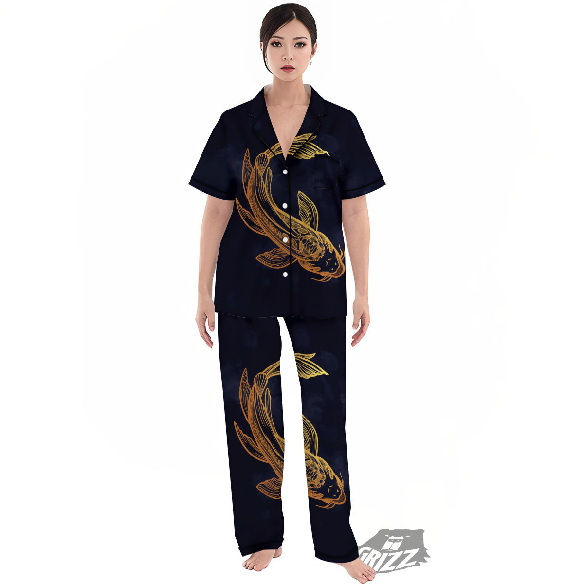 Koi Carp Golden Spiritual Print Women's Pajamas Set-grizzshop
