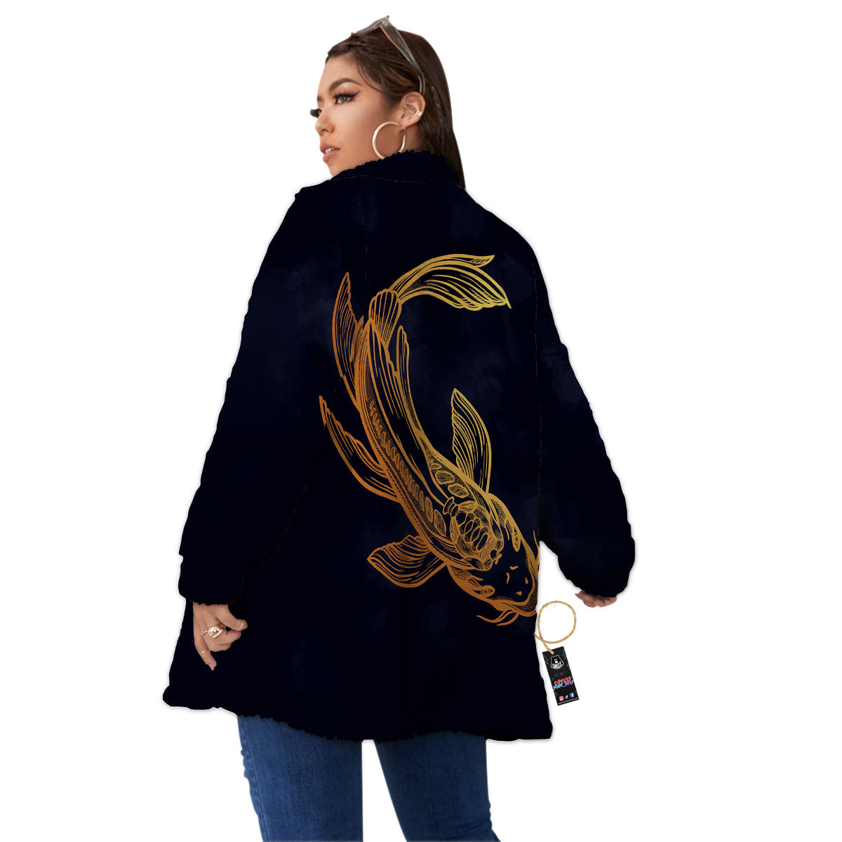 Koi Carp Golden Spiritual Print Women's Sherpa Jacket-grizzshop