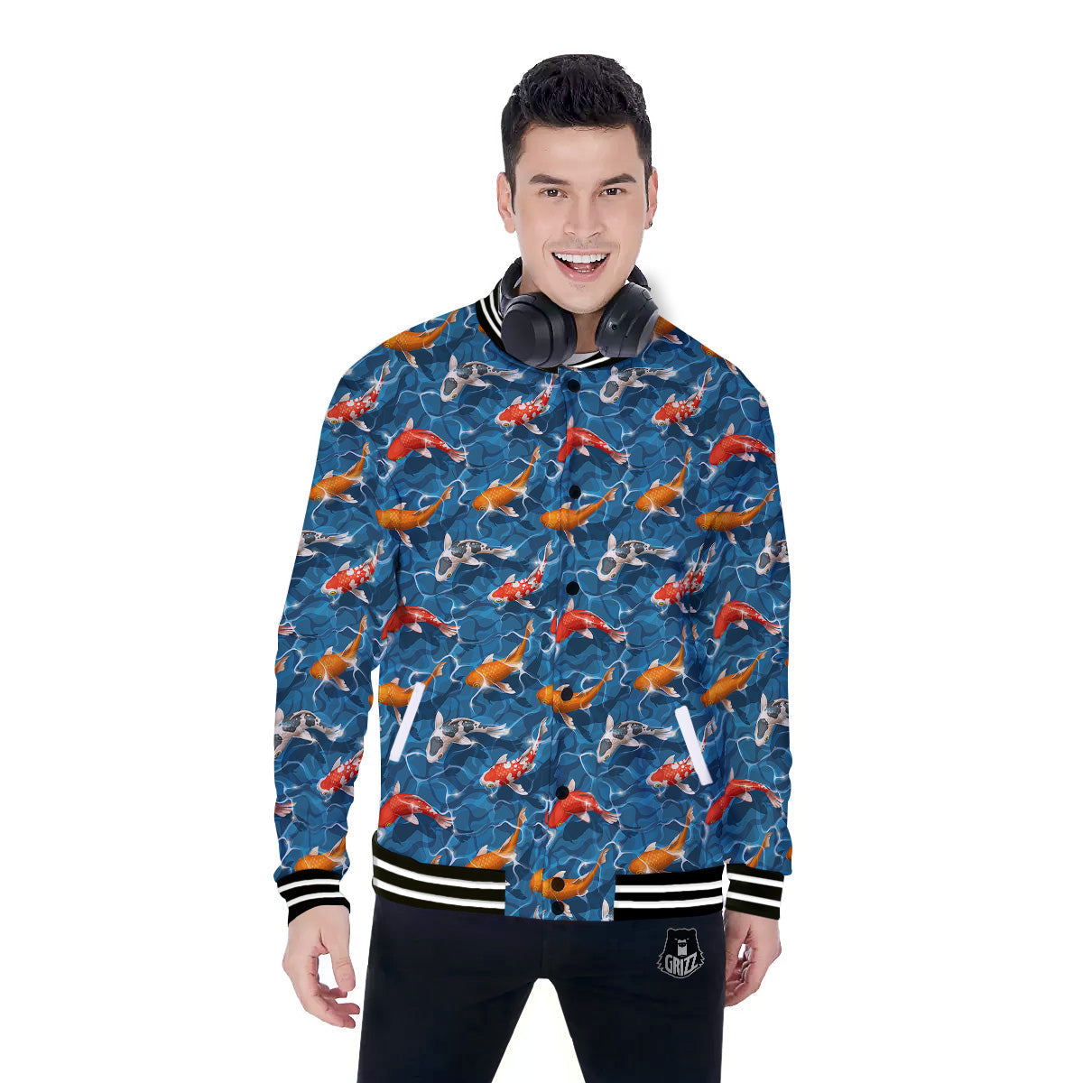 Koi Carps Print Pattern Baseball Jacket-grizzshop