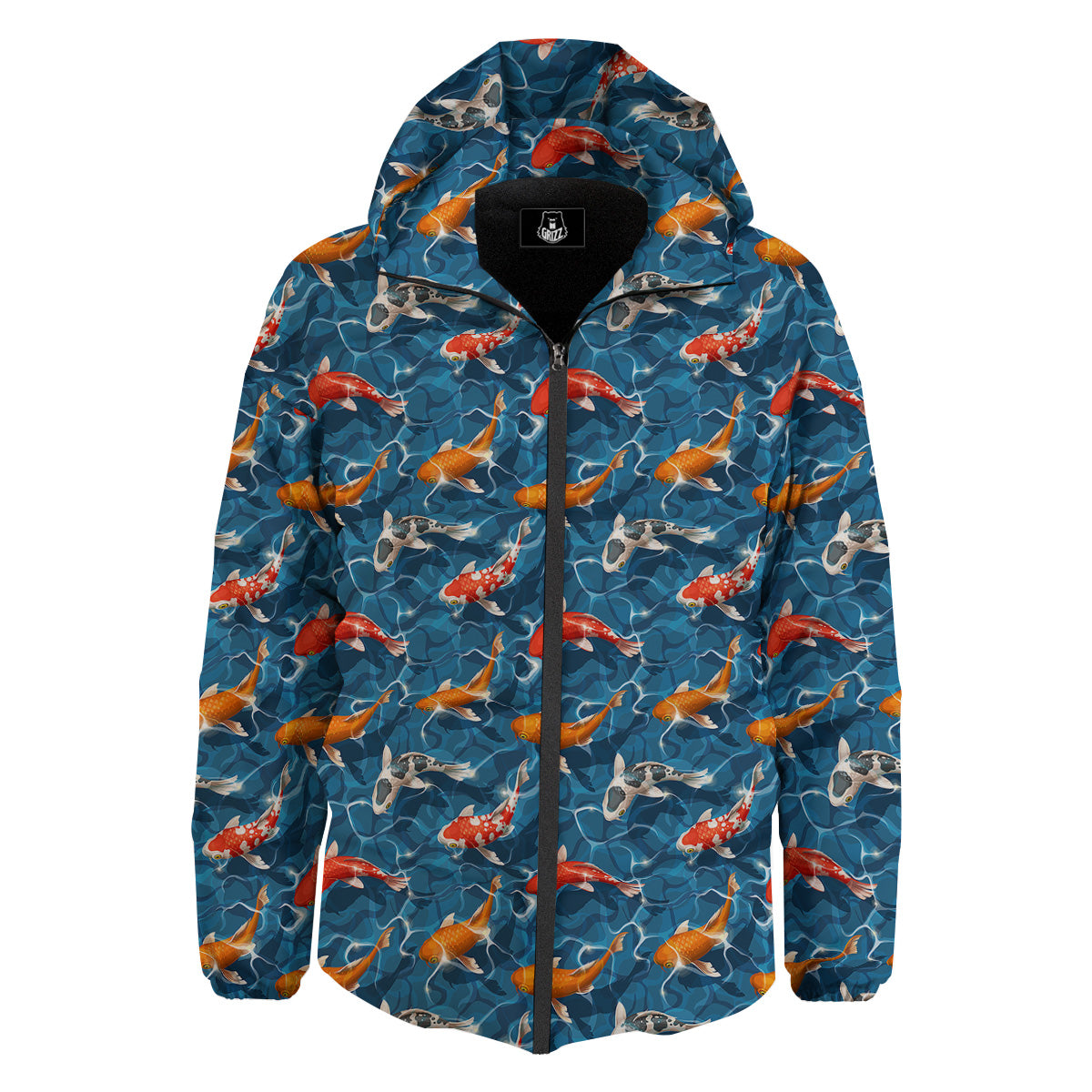 Koi Carps Print Pattern Down Jacket-grizzshop