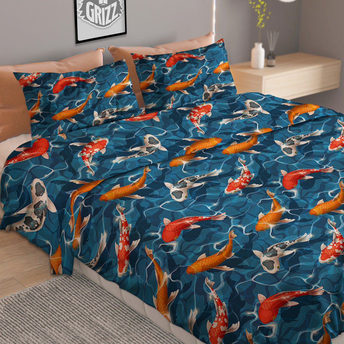 Koi Carps Print Pattern Duvet Cover Bedding Set