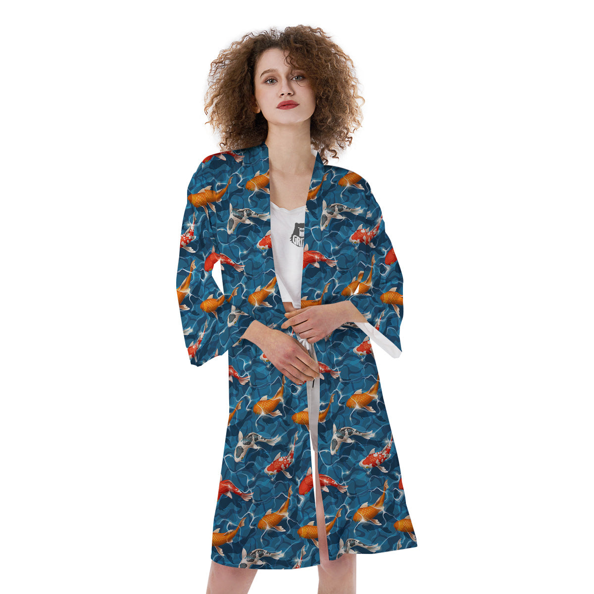 Koi Carps Print Pattern Kimono-grizzshop