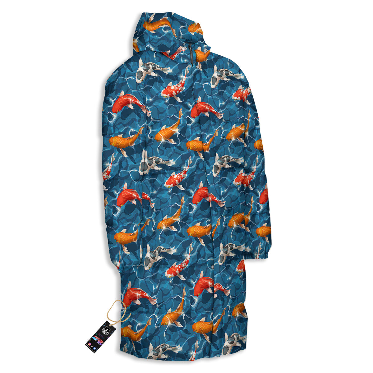 Koi Carps Print Pattern Long Down Jacket-grizzshop