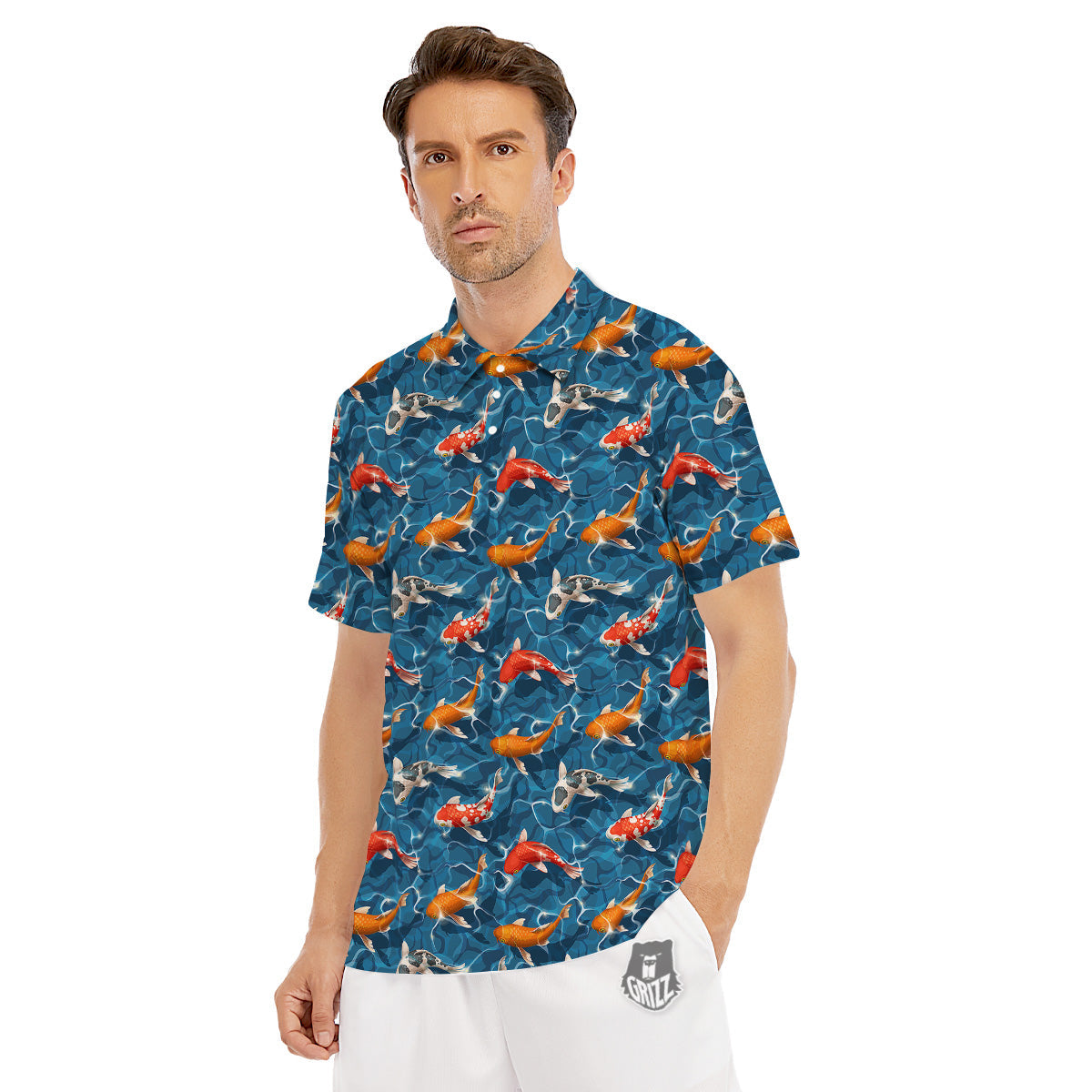 Koi Carps Print Pattern Men's Golf Shirts-grizzshop