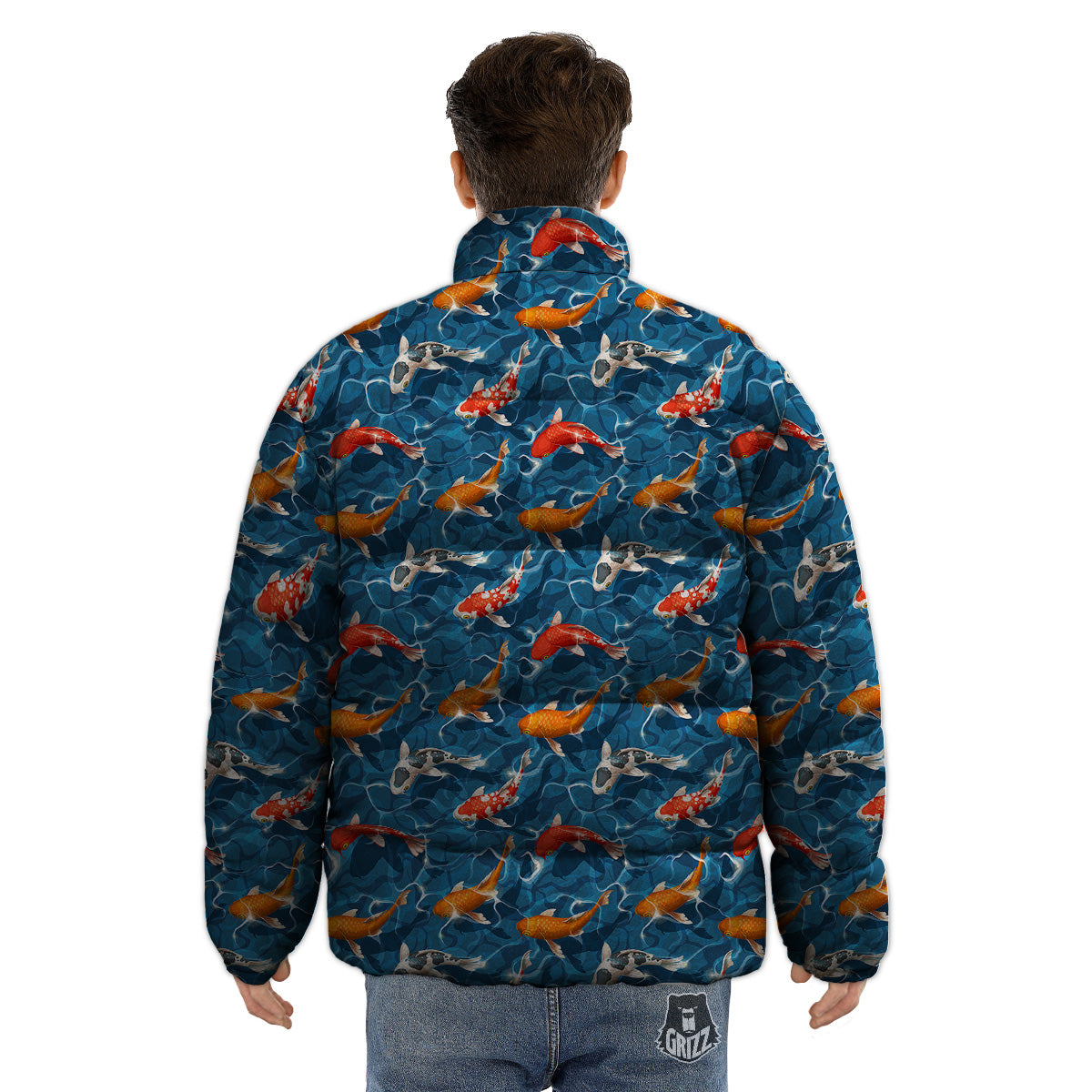 Koi Carps Print Pattern Puffer Jacket-grizzshop